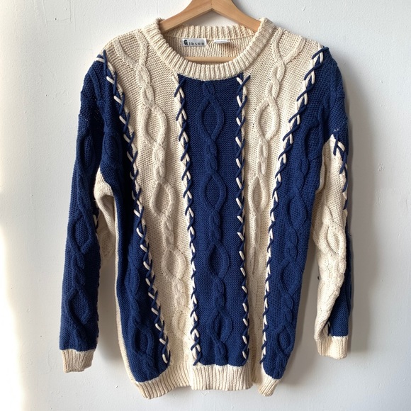 Vintage Gibson contrast chunky knit sweater L - Picture 2 of 11